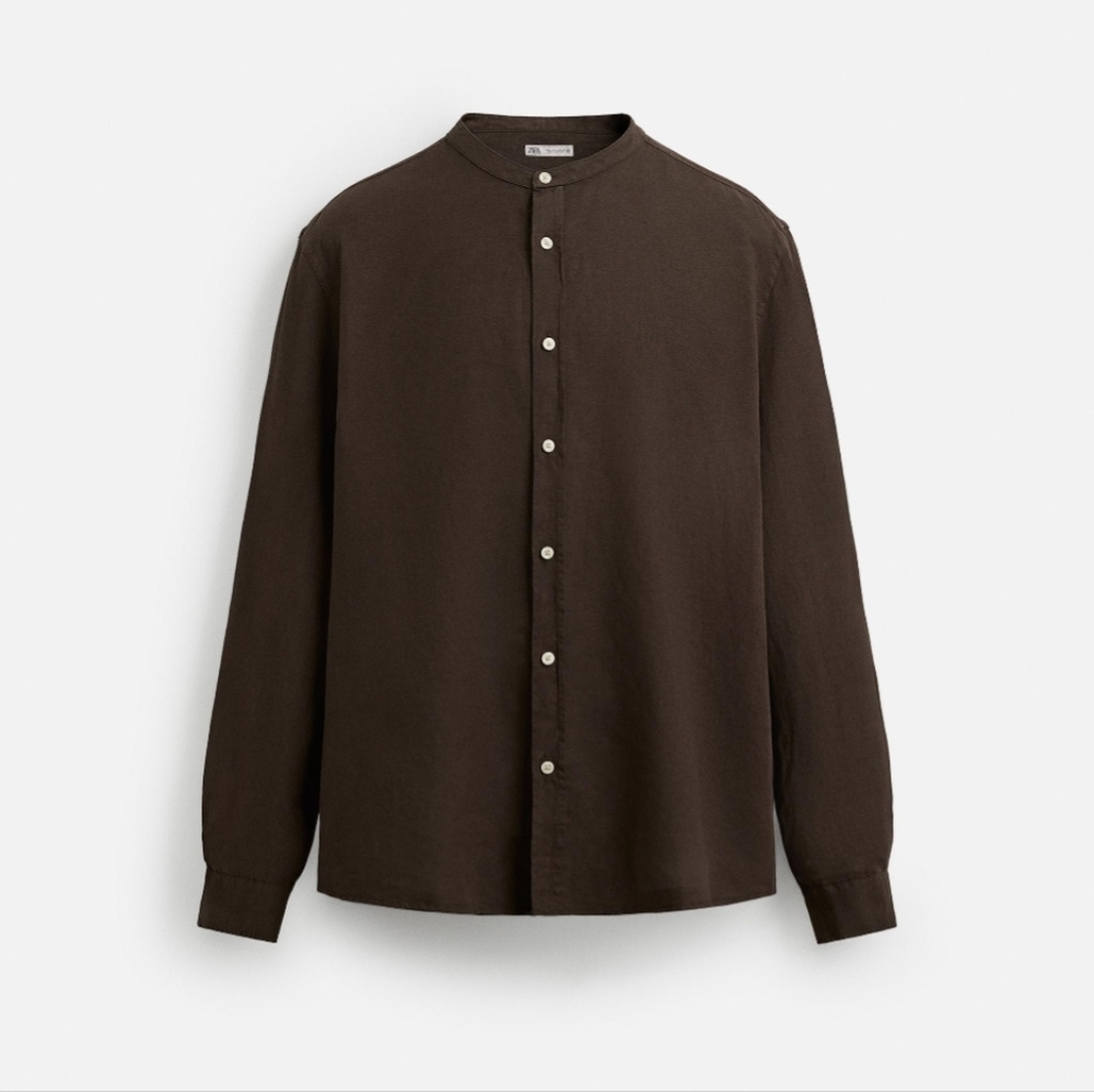 Zara Army Green Mandarin Collar Buttondown‎